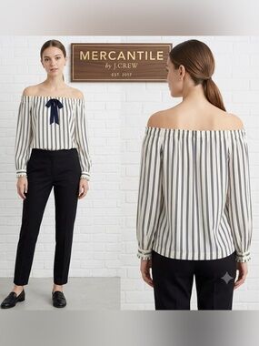 Mercantile by J.Crew Stripped Off Shoulder Bow Blouse Small